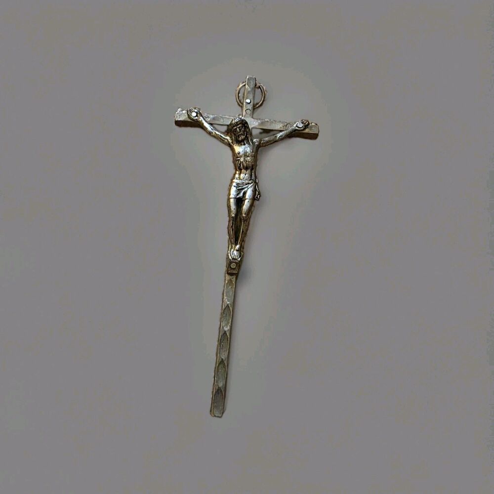 Metal Crucifix Cross Pendant w/ Jesus Corpus Christian Religious Marked ITALY